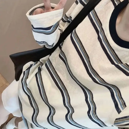 Vêtements pour femmes Printemps Automne Mode Simplicité Assorti Rayé Color Block Col Rond Dames Ample Style Décontracté Manches Longues