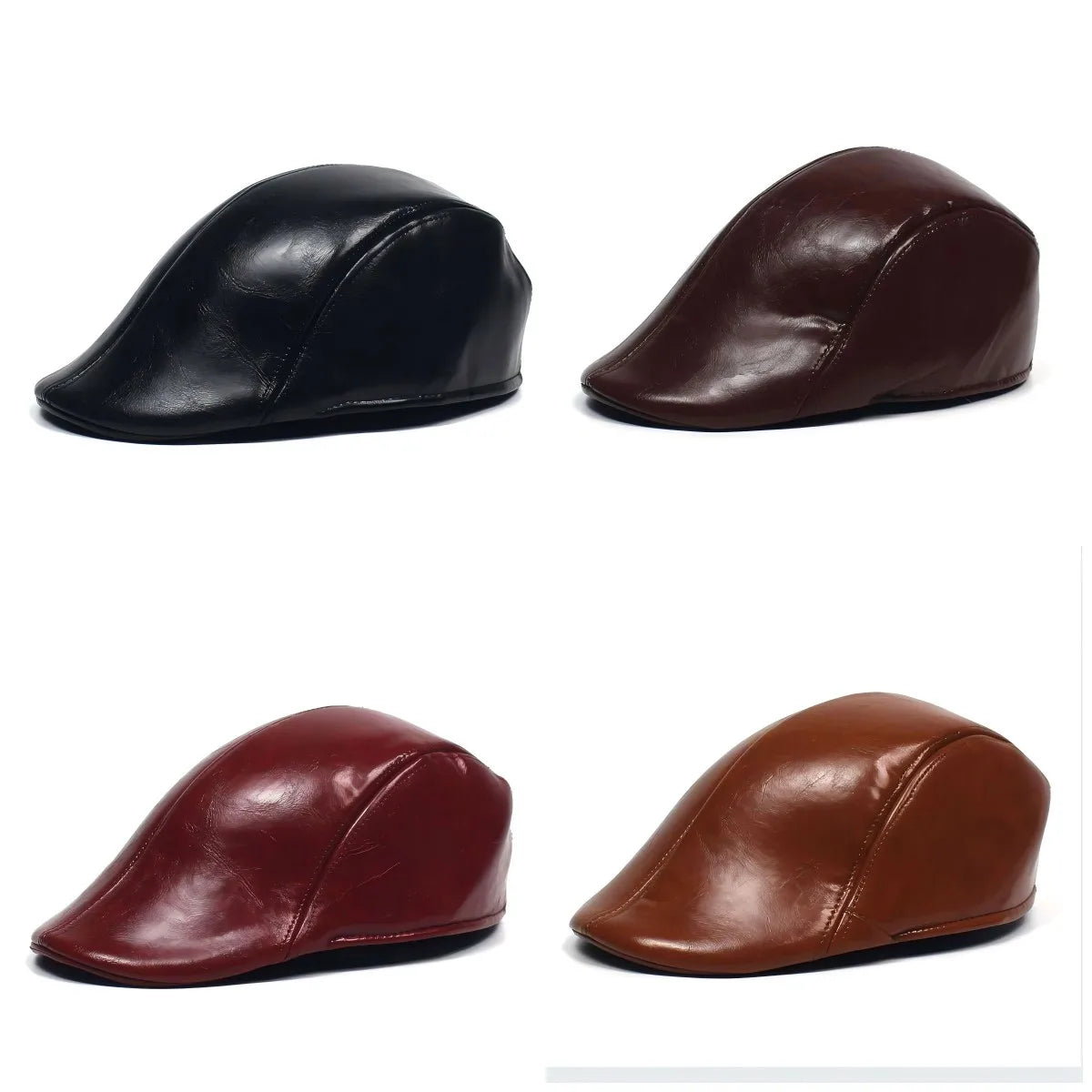 Fall Winter PU Men's Beret Hat Fashionable Casual Style Headwear for Men Bright Leather-like Warm Forward Hats Visors for Women