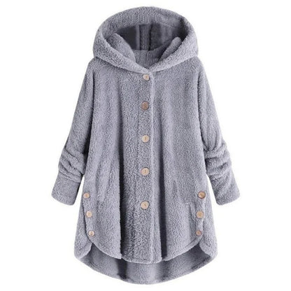 New Fashion Autumn Winter Women's Solid Button Coats Ladies Warm Teddy Bear Loose Outwear Female Plush Coat Hooded Plush Jackets