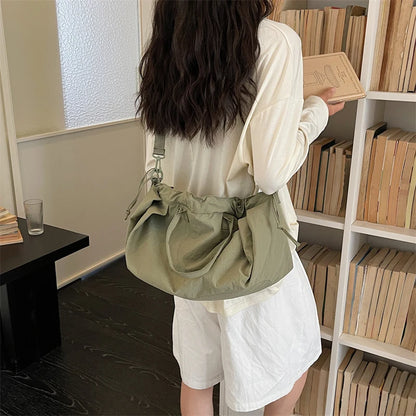 Big Drawstring Bucket Shoulder Bags For Women Nylon Fabric Lightweight Large Capacity Shopper Totes Pure Color Practical Handbag