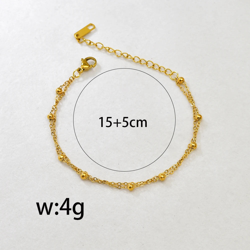 S09 Simple Korean style Double-layer round Ball Small ball Gold bead bracelet, stainless steel gold women's style
