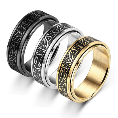 Bagues Runiques Nœud Celtique Viking pour Hommes Bague Pivotante Anti-Stress en Acier Inoxydable Anillo Antiestres