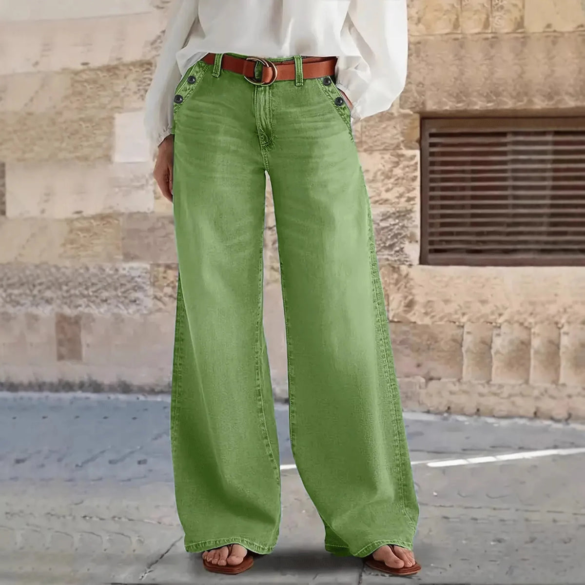 Nouveau Jean Décontracté pour Femme Multi-Boutons Coupe Large – Pantalon en Denim de Haute Qualité pour un Confort Élégant
