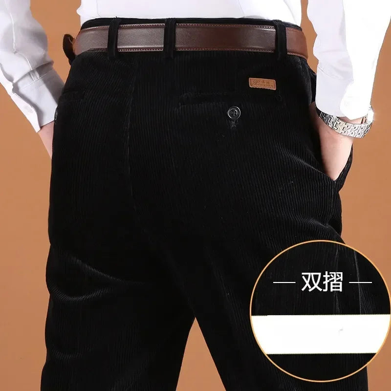 Corduroy Men Trousers Straight Thick Warm Autumn Winter Men Pants High Waist Mens Pants Plus Size 40 42 44 46
