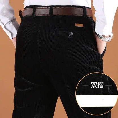 Corduroy Men Trousers Straight Thick Warm Autumn Winter Men Pants High Waist Mens Pants Plus Size 40 42 44 46