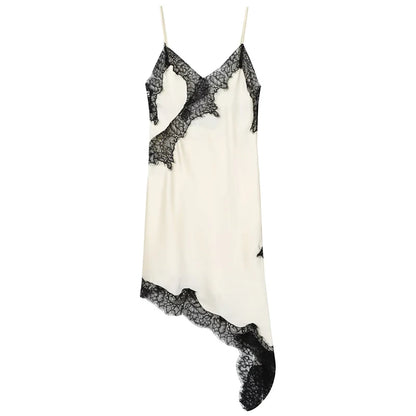 HXAO Asymmetrical Lace Dress Woman Sleeveless Slip Black Dress Summer Satin Party Dresses Backless Sexy Short Night Dresses