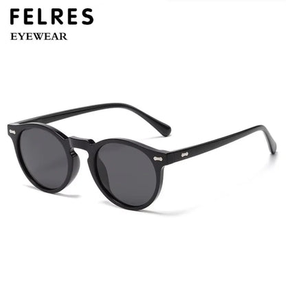 Round Tinted Myopia Glasses Men Black Lens Finished Prescription Nearsighted Glasses Retro Outdoor Shade Driving Sunglasses
