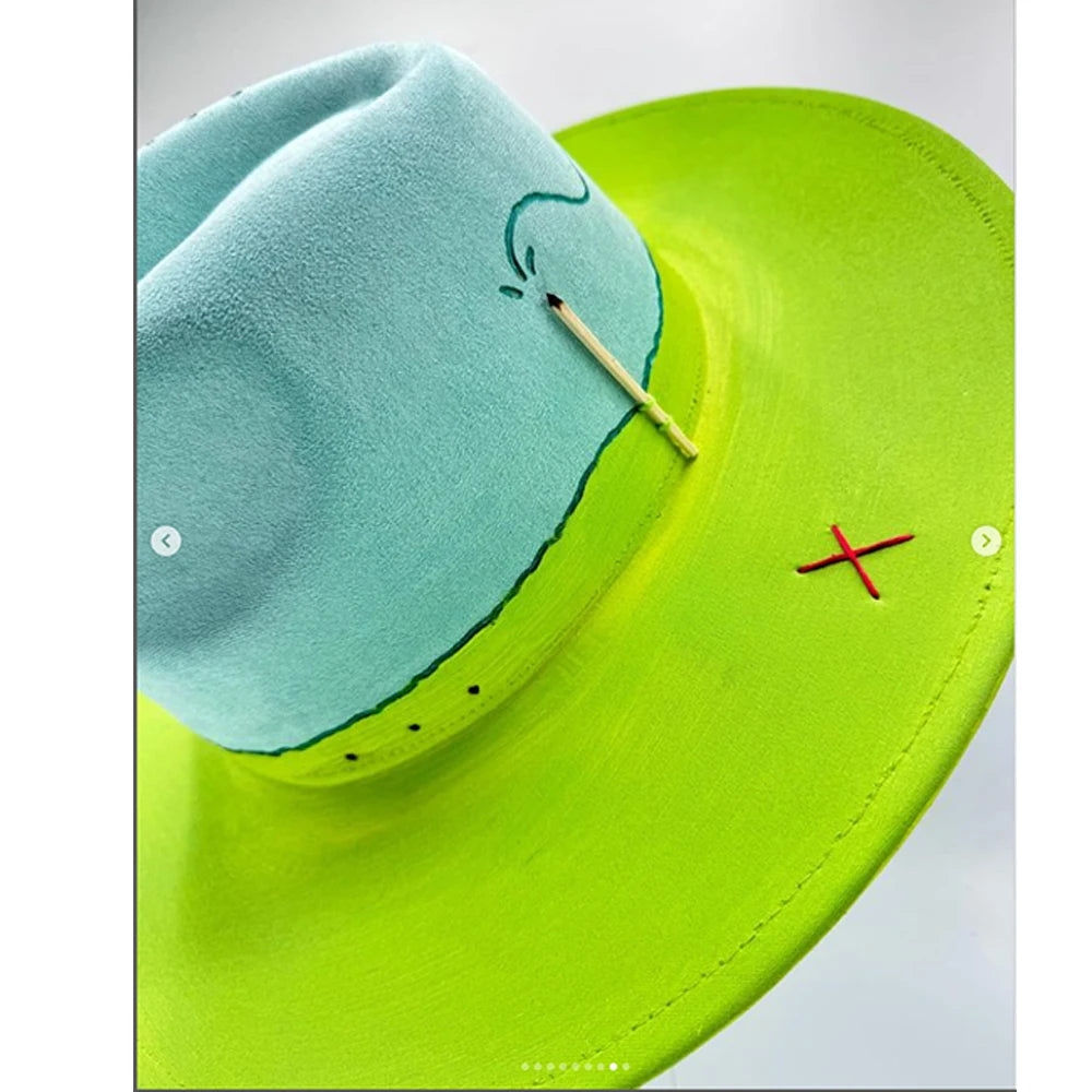 Suede Fedora Painting Felt Hats for Men and Women, Hand Sewn Fedora Adjustable Fall Winter Fashion Party Hats and Gifts