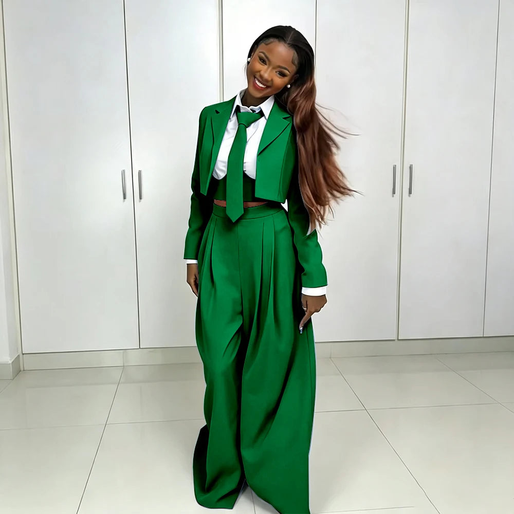 Women's Red Suit Two Piece Set Short Blazer+Wide Leg Pants Elegant Formal Fashion Daily Smart Casual Party Tuxedo Customized