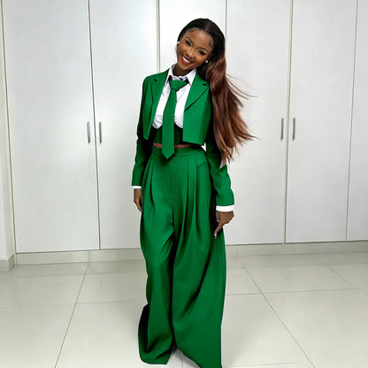 Women's Red Suit Two Piece Set Short Blazer+Wide Leg Pants Elegant Formal Fashion Daily Smart Casual Party Tuxedo Customized