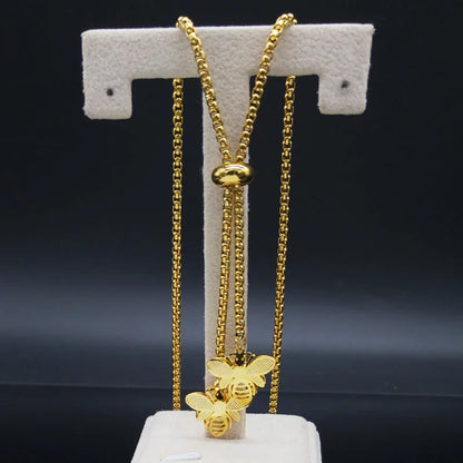 Fashion Bee Stainless Steel Long Necklace for Women Gold Color Statement Necklace Jewelry colgantes mujer moda N1525S03