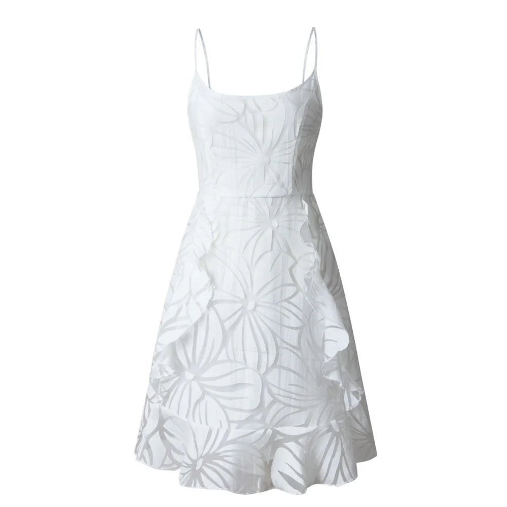 BKLD 2026 Spring Summer Fashion Printed Ruffles Spaghetti Strap Short Dresses Clothes For Women Night Club Outfits White Dress