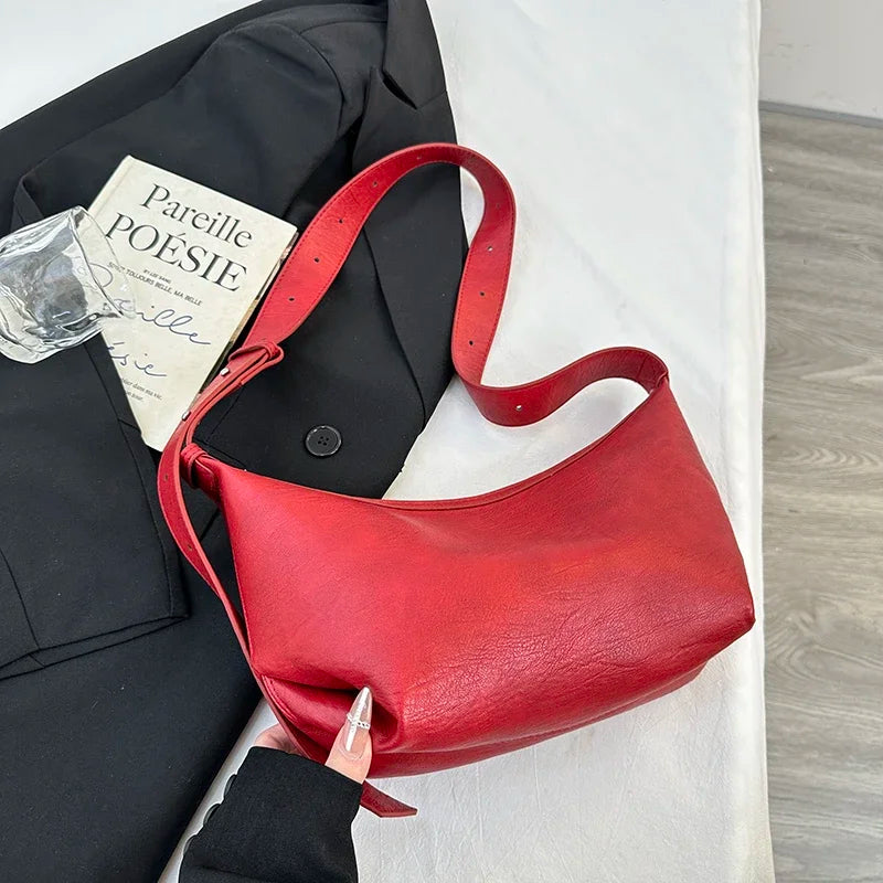 Small Designer Women's Black Bag Simple Retro Crossbody Bags Luxury Pu Leather Female Handbags Pure Color Bucket Shoulder Bags
