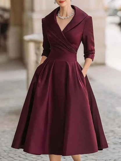 Robe de soirée longue élégante pour femme, nouveau style, col en V, taille cintrée, manches longues, pour un look amincissant et élégant