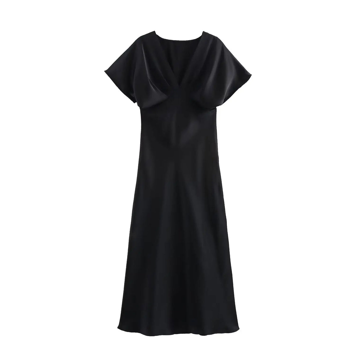 HH Women Elegant Solid Satin Dress Sexy V Neck Short Sleeve Midi Dress 2025 New Fashion Summer Lady Holidays Party Dress
