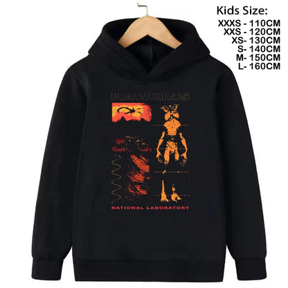 Demogorgon Hawkins Sweatshirts à capuche pour enfants, dessin animé, imprimé, streetwear, basiques, hauts pour garçons, pulls pour enfants