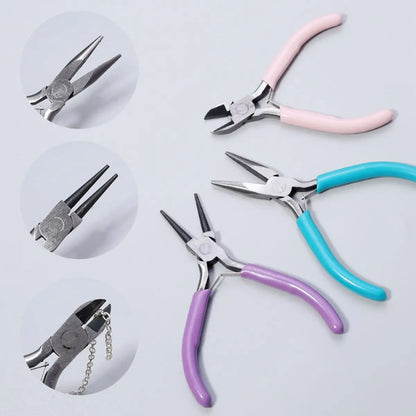 Jeu d'outils portables en métal à 3 couleurs, pinces pour la fabrication de bijoux, pince à bec rond, kit de brucelles pour l'artisanat, le perlage, la couture, les fournitures de bricolage