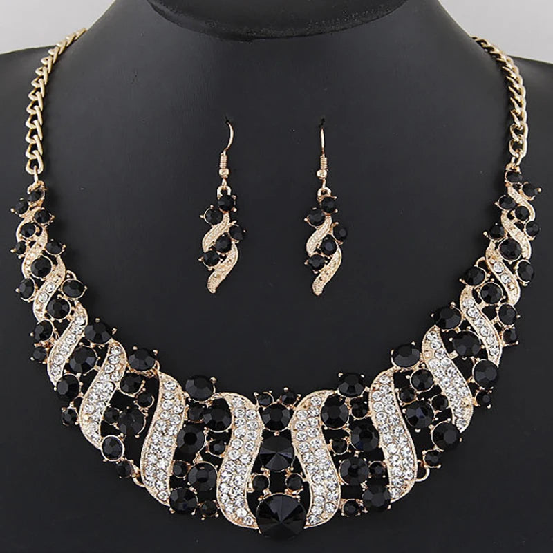 Ensemble de bijoux de mariée romantique 2 pièces/parure, ensemble de bijoux de mariée en cristal brillant, collier et boucles d'oreilles pour femmes
