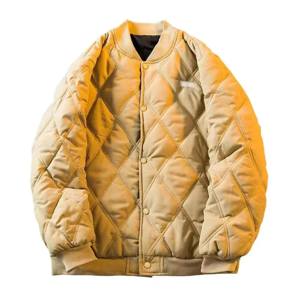 Men's Winter Warm Padded Coat Bomber Jacket Quilted Varsity Baseball Jacket Casual Loose Fit Outwear for Daily Street Work