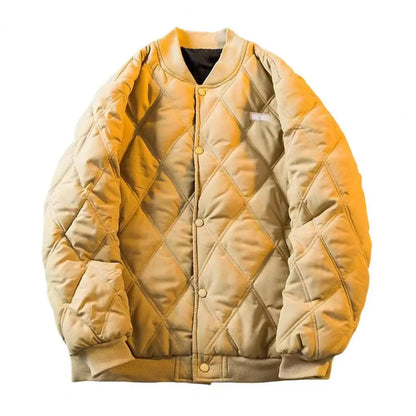 Men's Winter Warm Padded Coat Bomber Jacket Quilted Varsity Baseball Jacket Casual Loose Fit Outwear for Daily Street Work