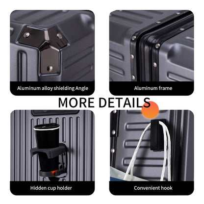 Bagage à roulettes 20 24 26 28" Valise à cadre en aluminium Valise de voyage USB avec roues Serrure à combinaison Bagage cabine