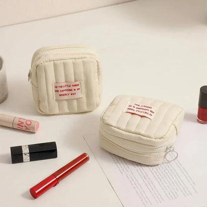 Mini trousse de maquillage carrée coréenne, petite trousse pour écouteurs, porte-monnaie, sac de rangement portable pour rouge à lèvres pour fille