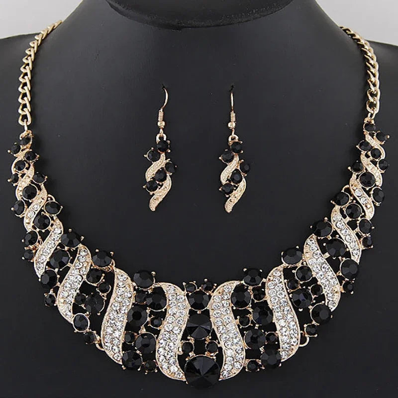 Ensemble de bijoux de mariée romantique 2 pièces/parure, ensemble de bijoux de mariée en cristal brillant, collier et boucles d'oreilles pour femmes