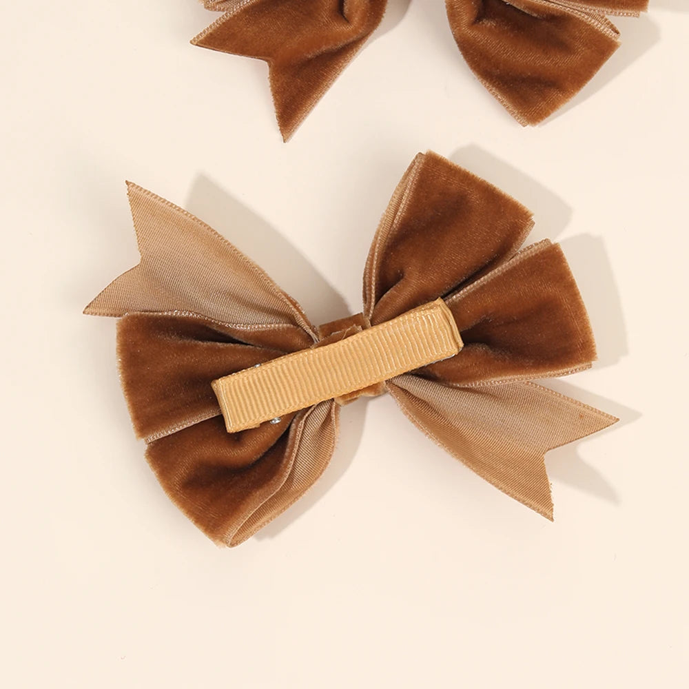 2Pcs Solid Velvet Bow Hair Clips Sweet Vintage Handmade Bownot Hairpins For Girls Children Fall Winter Headwear Hair Accessories
