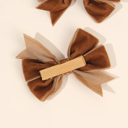 2Pcs Solid Velvet Bow Hair Clips Sweet Vintage Handmade Bownot Hairpins For Girls Children Fall Winter Headwear Hair Accessories