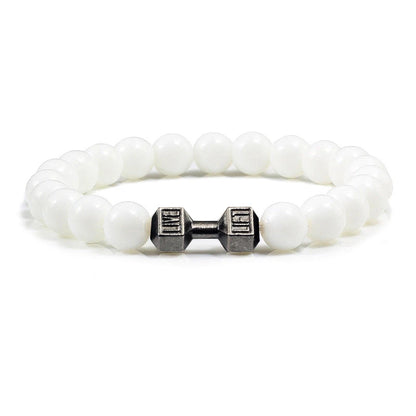 Bracelet en pierre volcanique naturelle pour hommes, perles mates noires, breloque haltère, bracelets à breloques pour femmes, bijoux de fitness