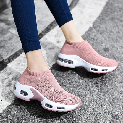 Women Sneakers 2020 Spring Flat Shoes Slip on Platform Sneakers for Women Black Breathable Mesh Sock Sneakers Shoes