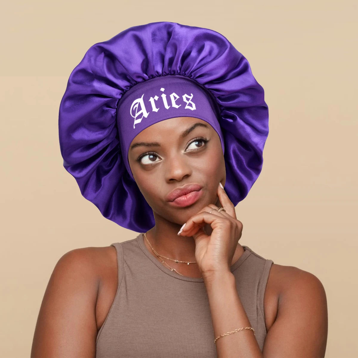 1PConstellation printing satin wide band sleep bonnet ,soft sleeping bonnet with wrap band,make up washing face daily use bonnet