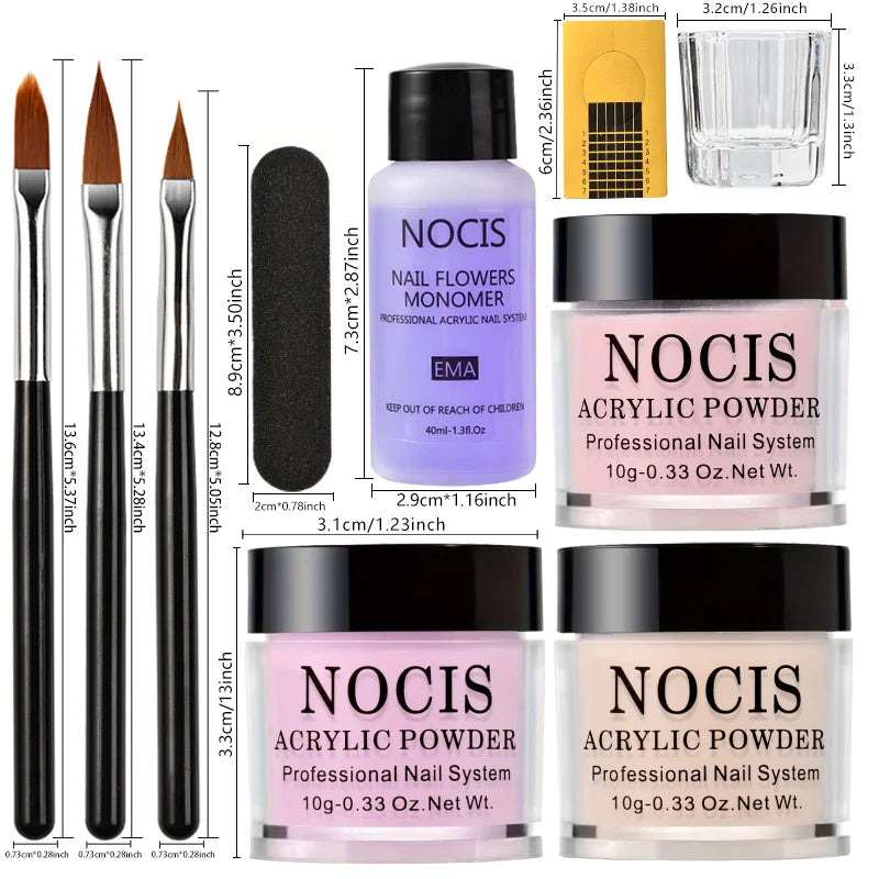 Nail Acrylic Powder and Liquid Monomer Nails Art Decoration For Manicure Set Kit Crystal Nail Glitter 3D Nail Tips Carving Tools