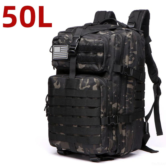 Durable Nylon 50L Waterproof Tactical Outdoor Backpack for Hiking Trekking Fishing Hunting Camping Travel