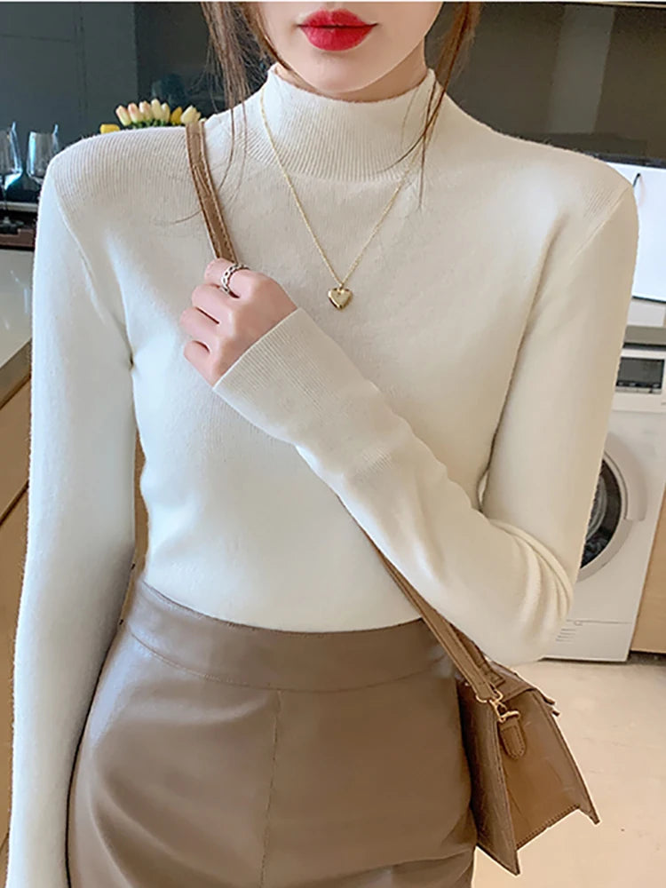 AOSSVIAO Pull Col Roulé Femme Mode 2026 Nouveau Haut Extensible Femme Chandails Tricotés Pull Tricoté Basique Manches Longues