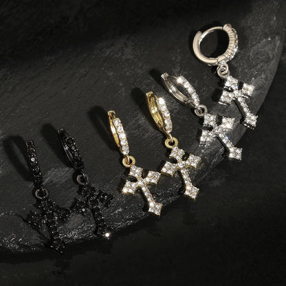 Fashion Luxury Zirconia Cross Dangle Earrings For Women Minimalist Personalized Ear Buckle Jewelry Accessory