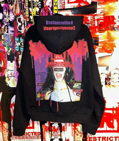 Sweats à capuche Droland Miller Scare Y2k Femme Gothique Punk Streetwear Grunge Haut Sweat-shirt Surdimensionné Harajuku Hip Hop Vêtements