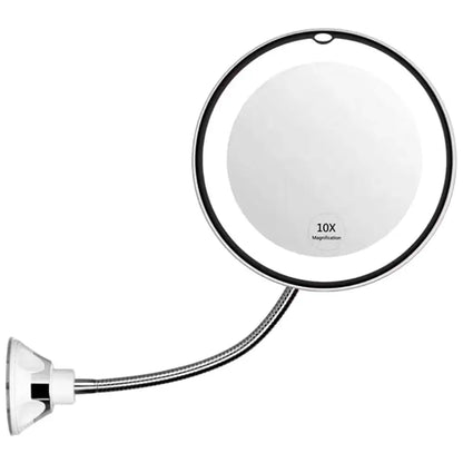 Miroir de Maquillage Flexible Col de Cygne avec Lumière LED Miroir Grossissant 10X Ventouse Lumière Diffuse Brillante et Pivotant à 360 Degrés