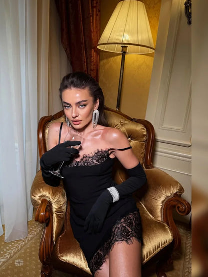 Robe camisole transparente avec dentelle noire pour femme, ajustée à la taille, sans manches, collection Vestidos 2026, robes courtes pour la vie quotidienne et les soirées