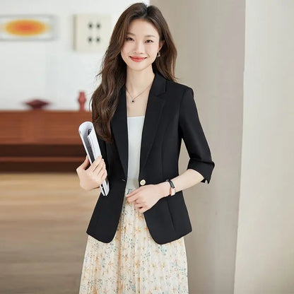 Women's Suit Female Clothing Elegant Woman Oversize Student Fashionable Slim Fit Seven Quarter Rolled Shoulder Pads Tops