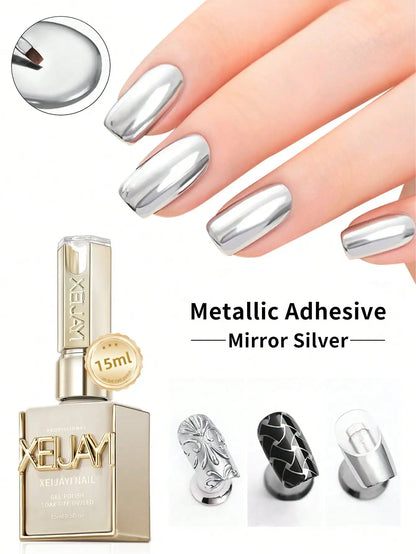 15ML Vernis à Ongles Gel Peinture Métallique Argent Miroir Soak Off Gel Vernis à Ongles Argent Miroir Paillettes Gel UV Pour Manucure à Domicile DIY