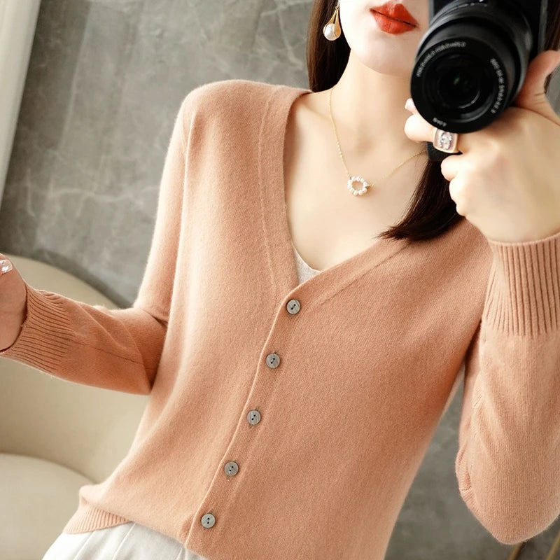 Pull ample pour femme à col en V, style vent frais et élégant