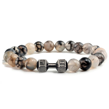 Bracelet en pierre volcanique naturelle pour hommes, perles mates noires, breloque haltère, bracelets à breloques pour femmes, bijoux de fitness