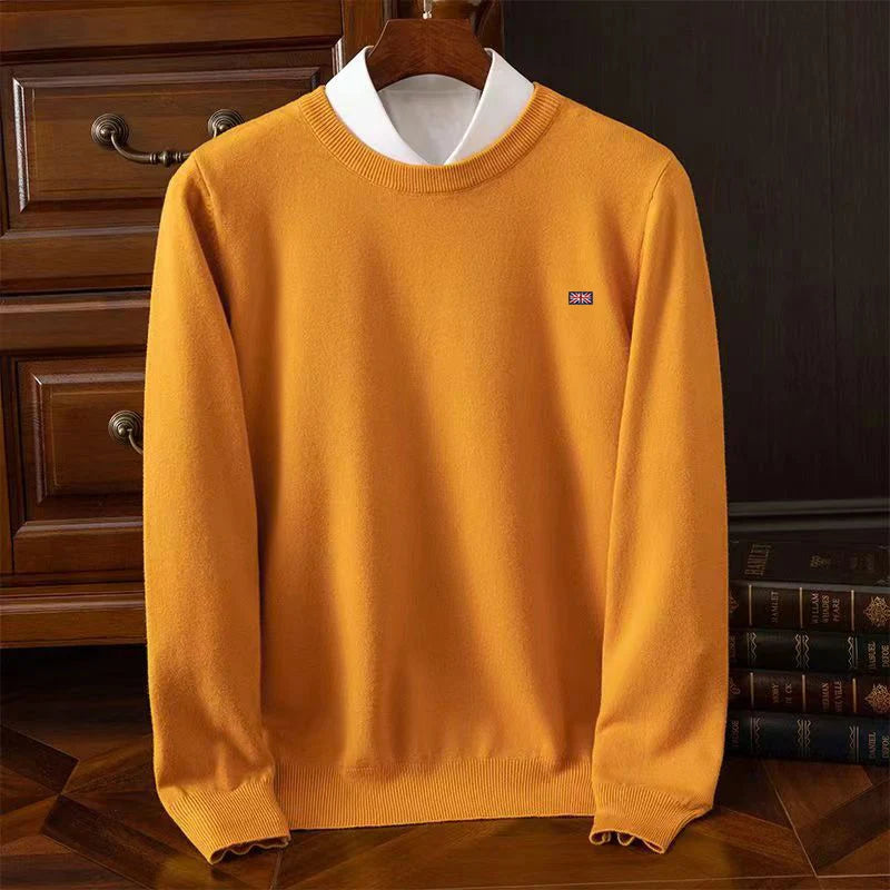 Winter New Men's 6XL Cashmere Cold Resistant Clothing Round Neck Solid Color Pullover Warm Sweaters Casual Pullover Logo Tops