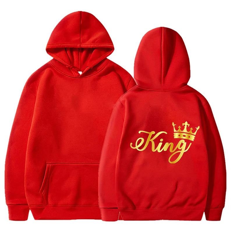 Nouveaux Sweats à Capuche Roi et Reine Unisexe pour Couples Pull à Capuche Harajuku Streetwear Manches Longues pour la Saint-Valentin
