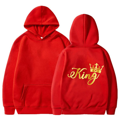 Nouveaux Sweats à Capuche Roi et Reine Unisexe pour Couples Pull à Capuche Harajuku Streetwear Manches Longues pour la Saint-Valentin