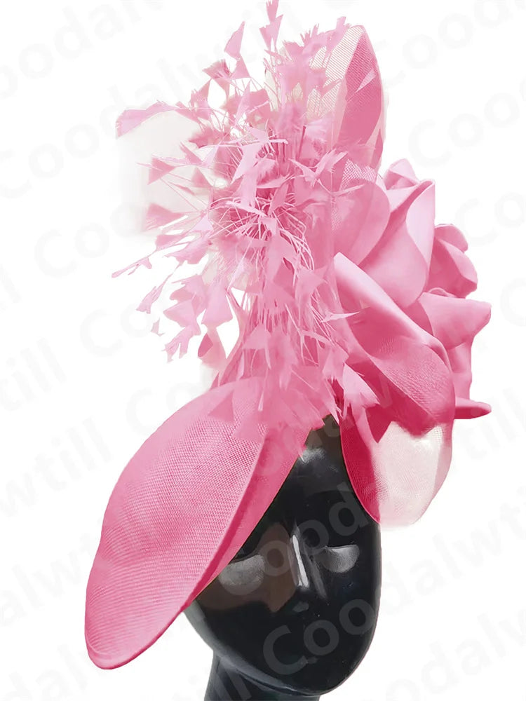 Big Flower Wedding Fascinator Hat Women Formal Party Tea Headpiece Ladies Cocktail Church Chapeau Cap Headband Woman Millinery