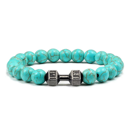 Bracelet en pierre volcanique naturelle pour hommes, perles mates noires, breloque haltère, bracelets à breloques pour femmes, bijoux de fitness