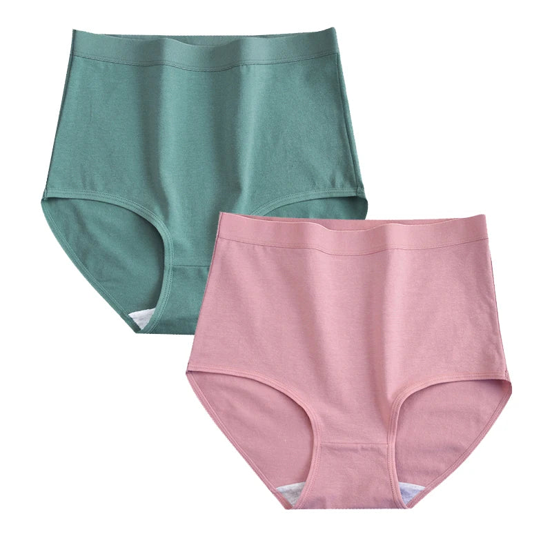 FallSweet 2 Pcs/Lot Cotton Underwear Women High Waist Panties Comfortable Solid Color Underpants Plus Size Lingerie M-XXXL