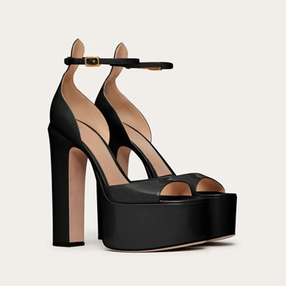 Sandales d'été neuves pour femmes, à talons hauts épais et bouche de poisson, plateforme imperméable à semelles épaisses, chaussures sexy pour les fêtes et mariages